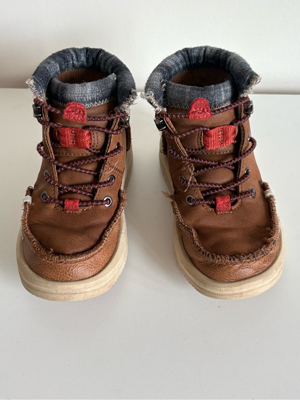 Hey Dude Brown Kids High-Top Boots with Red Accents